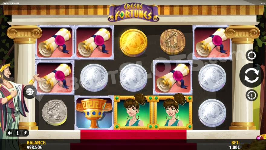 Cresus Fortunes Base Game with King Cresus on the left.