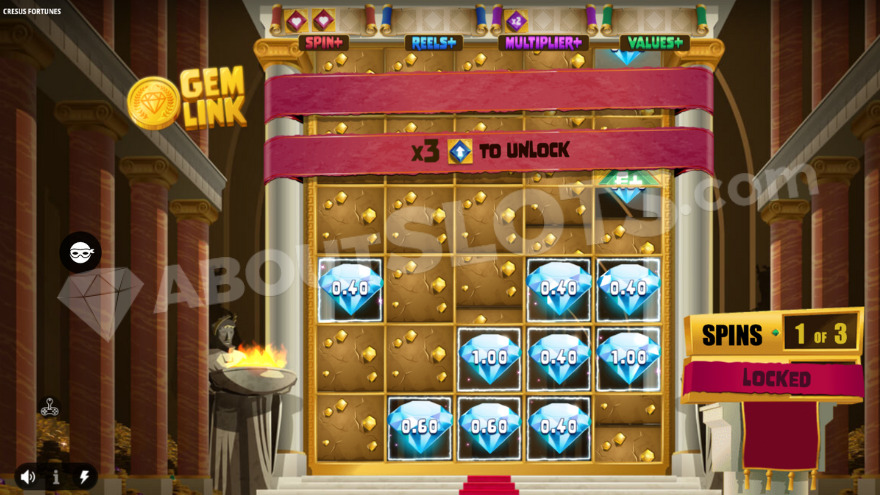 Gem Link Respins feature with Diamond symbols locked on some reels.