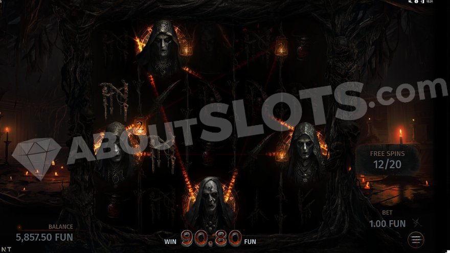 Win 90.8X with 3 Wild symbols in free spins mode.