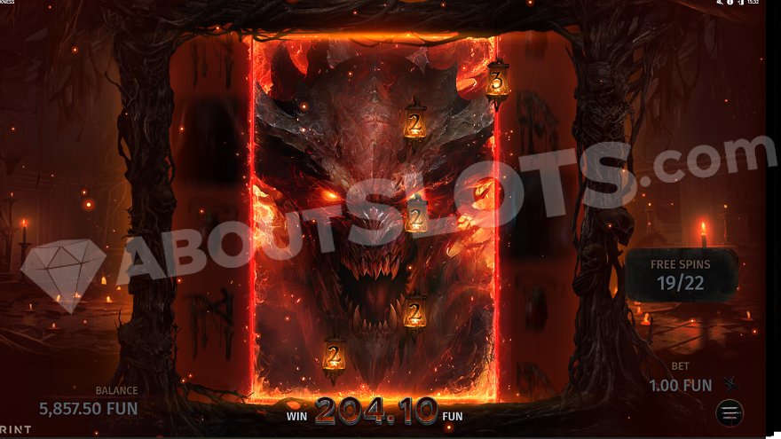 Reels 2, 3, and 4 are covered with a huge Lucifer symbol.