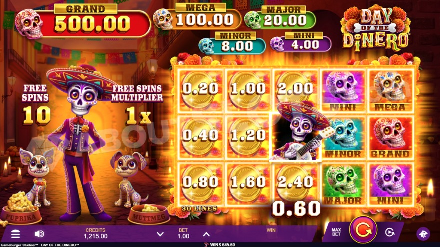 Day of the Dinero Jackpot Collection in Free Spins Screenshot