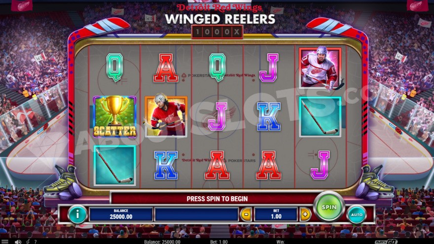 Basic game with a hockey arena in the background.