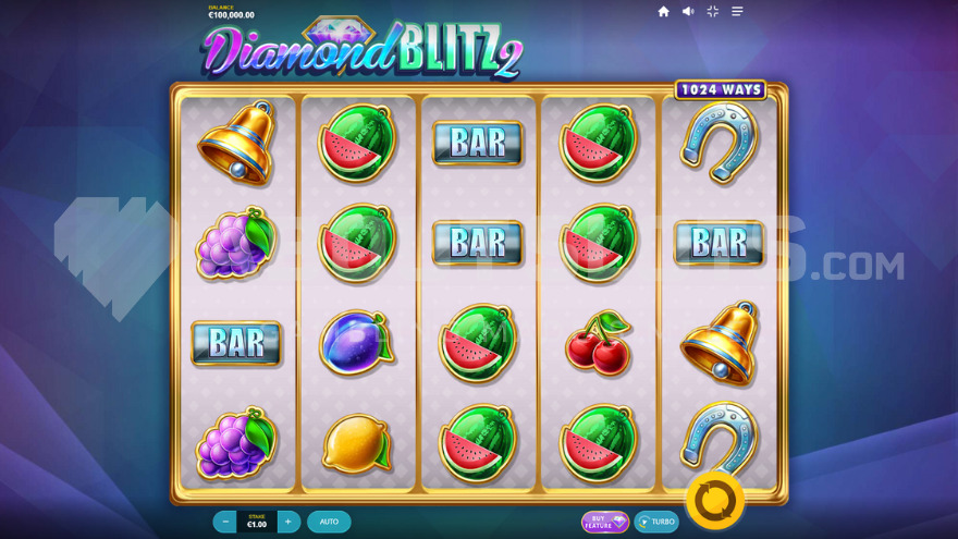 7 symbols of watermelon on the game grid in Diamond Blitz 2 slot