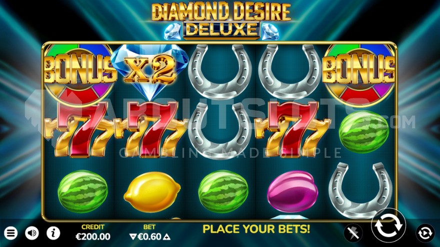 Base game with fruit symbols on the reels.