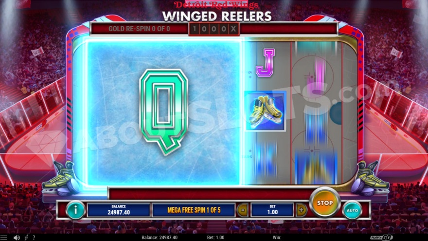 Mega Free Spins feature with a huge Q symbol.