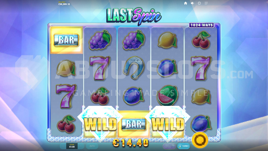 Winning combination created using BAR and Wild symbols in Diamond Blitz 2