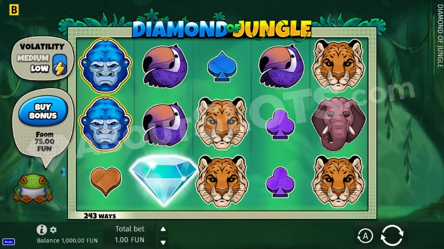 Animal themed slot machine Diamond of Jungle.
