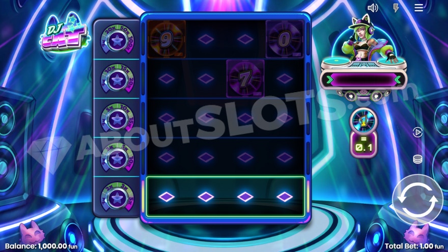 Base game view showing DJ Cat in the top right corner of the screen.