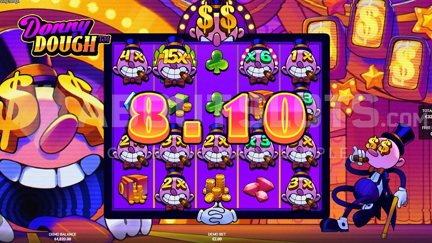 Winning combination with Donny symbols during free spins.