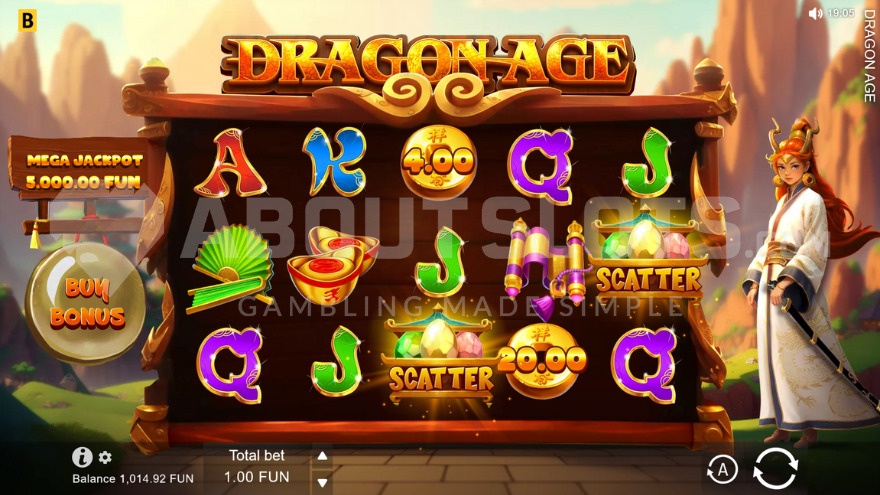 Gameplay of Dragon Age Hold & Win slot with princess on the side.
