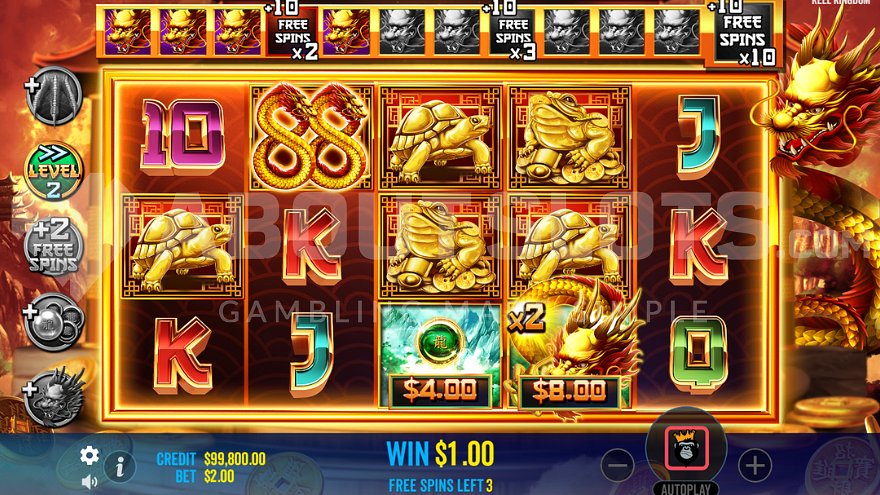 Winning and leveling up in Free Spins mode.