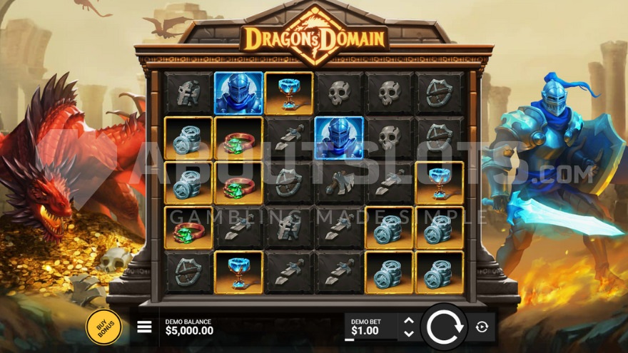 Dragon's Domain main gameplay featuring a dragon backdrop