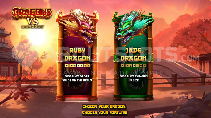 Dragons vs GigaBlox bonus features: Jade Fortune and Ruby Fortune.