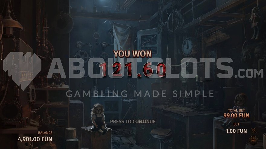 Dreadworks free spins end screen.