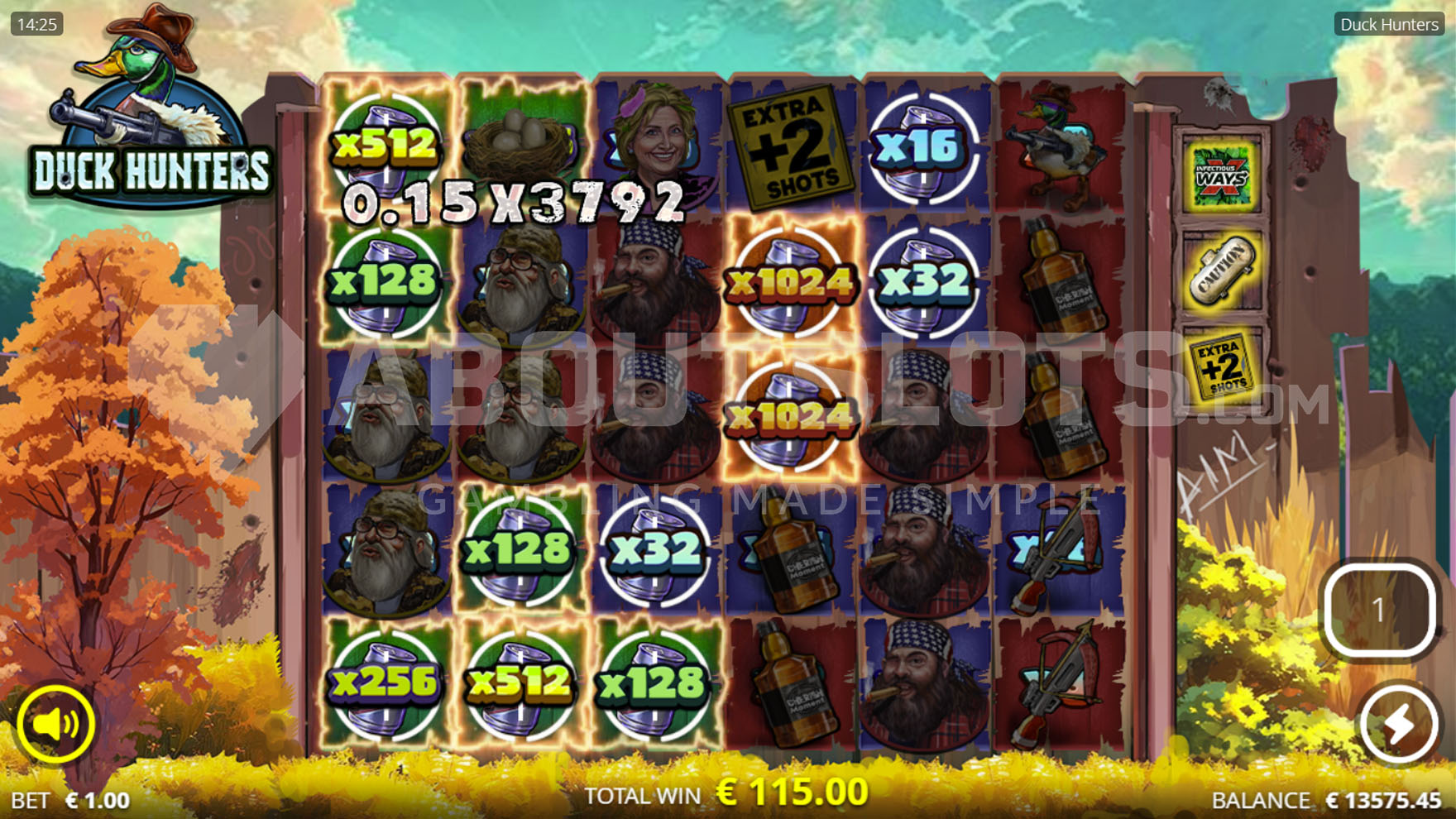 Big Game Spins bonus round in progress, showing multiple positions creating a win with multipliers and an applied total multiplier of 3792x.