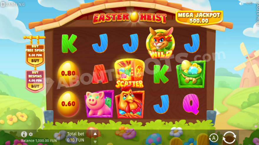 Gameplay in Easter Heist showing a green landscape backdrop.