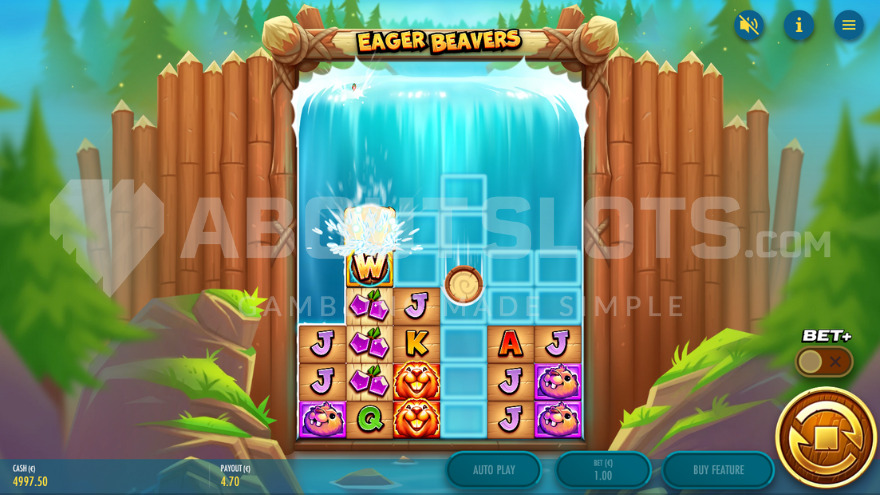 Wild Waterfall feature activation on the second reel.