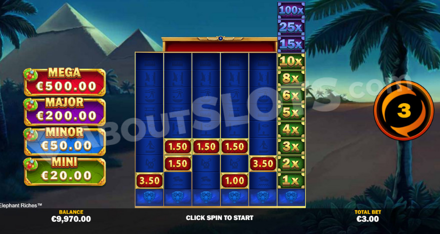 Golden Pyramid Spins with jackpots to the left of the reels.