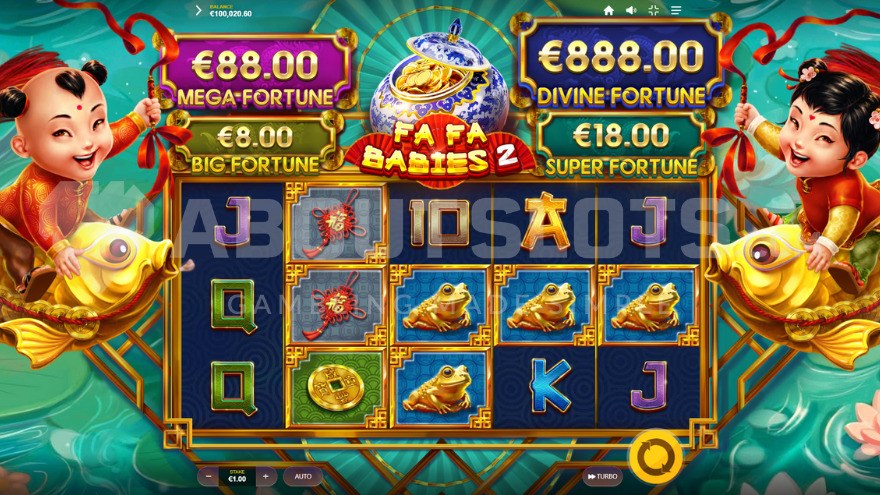 Base game with two baby characters on the sides of the reels.