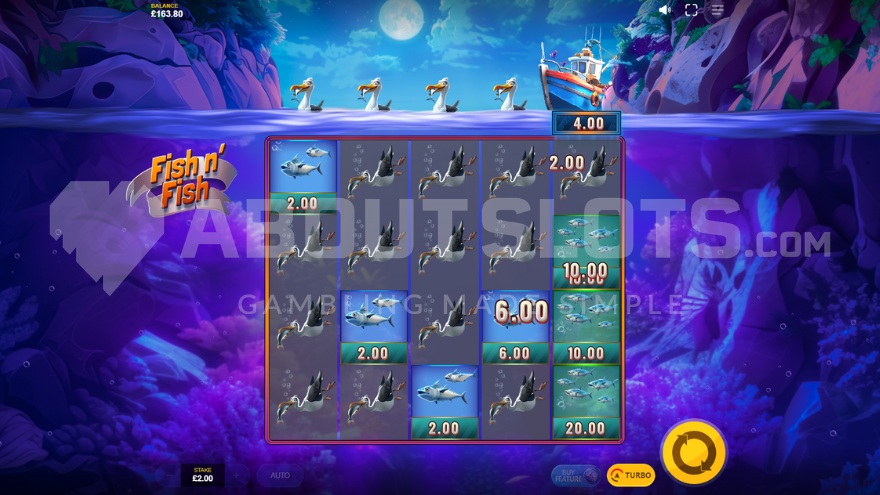 Fish n' Fish Free Spins feature with a Big Boat collecting fish symbols.