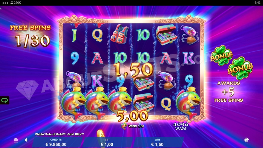 Bonus game with purple shimmering background.