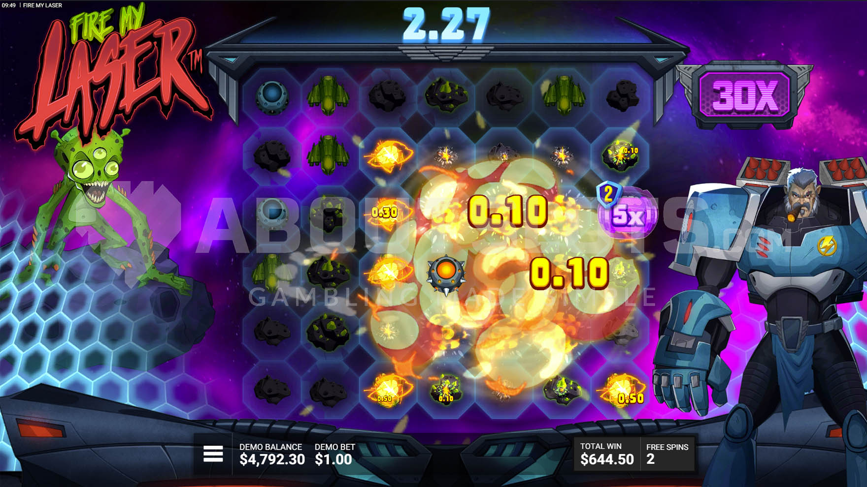 Extermination Bonus process, showing a win caused by a Super Bomb.