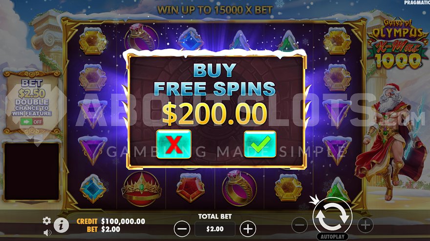 Screen offering to buy free spins for 100x the stake.