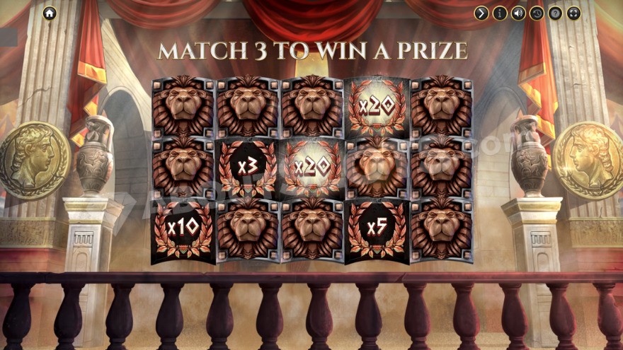 Bonus Game where matching three symbols leads to a prize.
