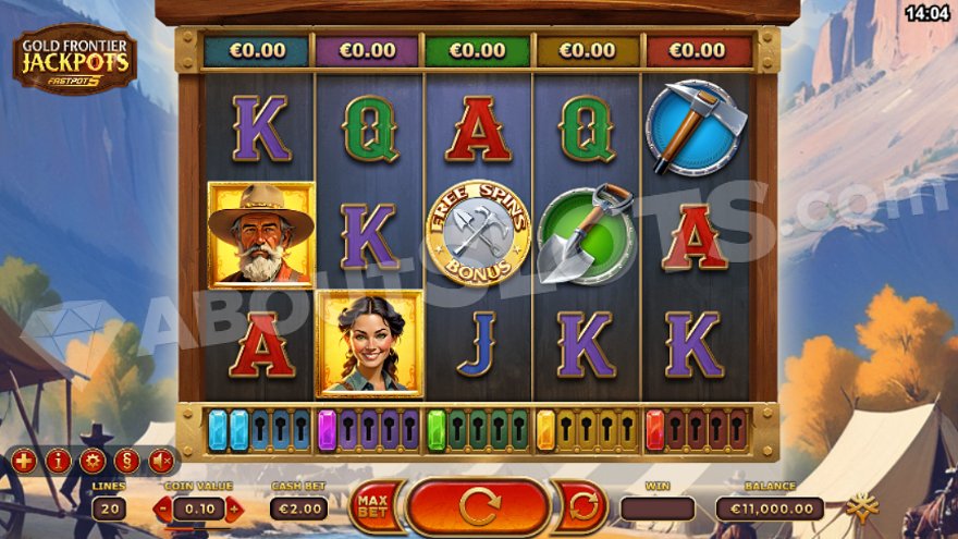 Gold Frontier Jackpots Fastpot5 slot game interface.
