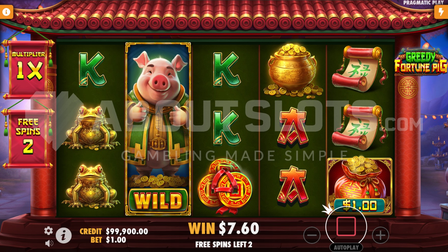 Expanded wild symbol on the reels after collecting a cash prize from a money symbol