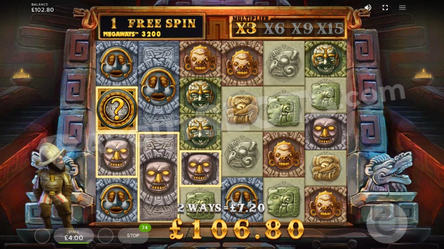 Gonzo's Quest Megaways Bonus game with a 3X win multiplier