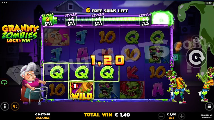 Winning combination with three Q symbols and a rolling pin wild.