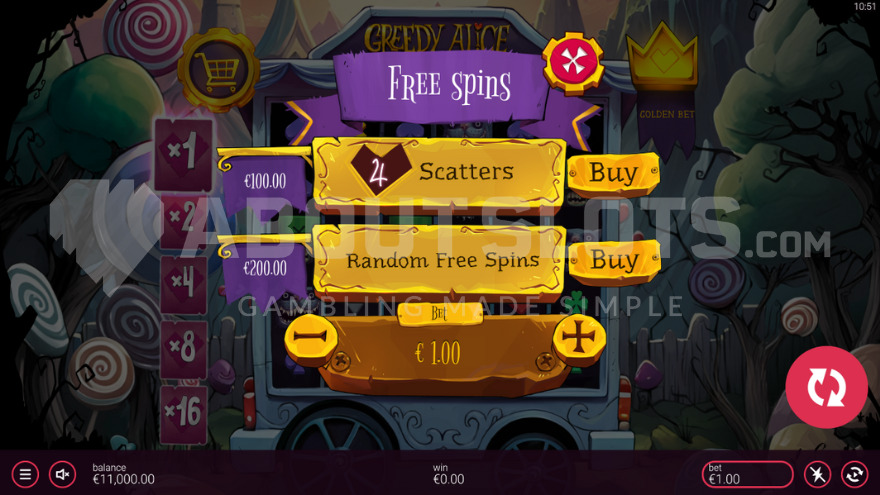 Feature Buy options displayed in front of the game grid