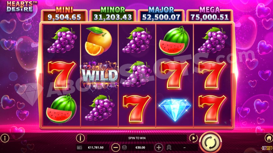 Base game image featuring hearts ascending to the sky in Hearts Desire slot