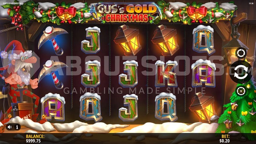 Christmas themed slot machine in a mine shaft.