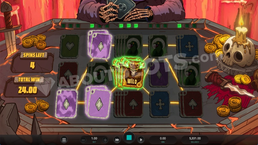 Free spins feature where a win is created with wild symbols.