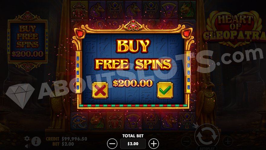 Menu offering free spins for 100x bet.