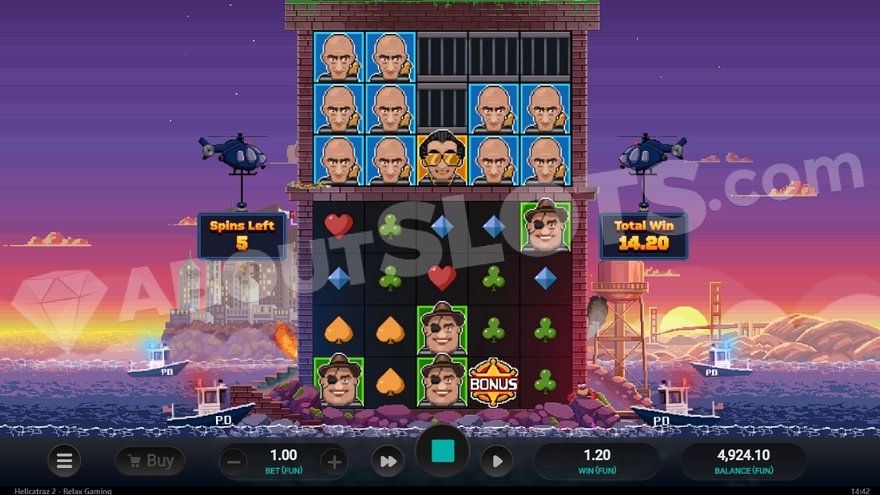 Two helicopters hovering next to the reels during free spins.