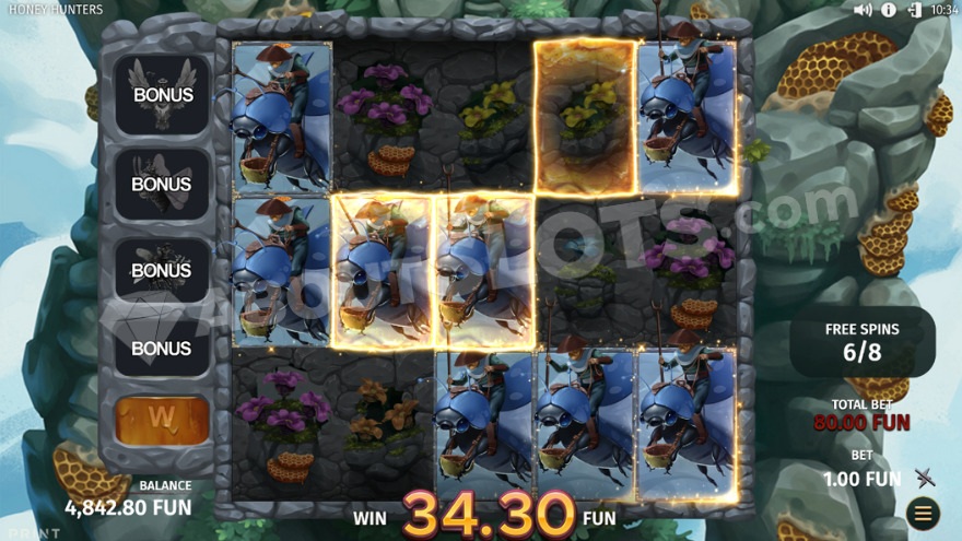 Bonus game with free spins and a large winning combination.