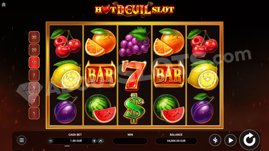 Base game with current paylines displayed on the left.