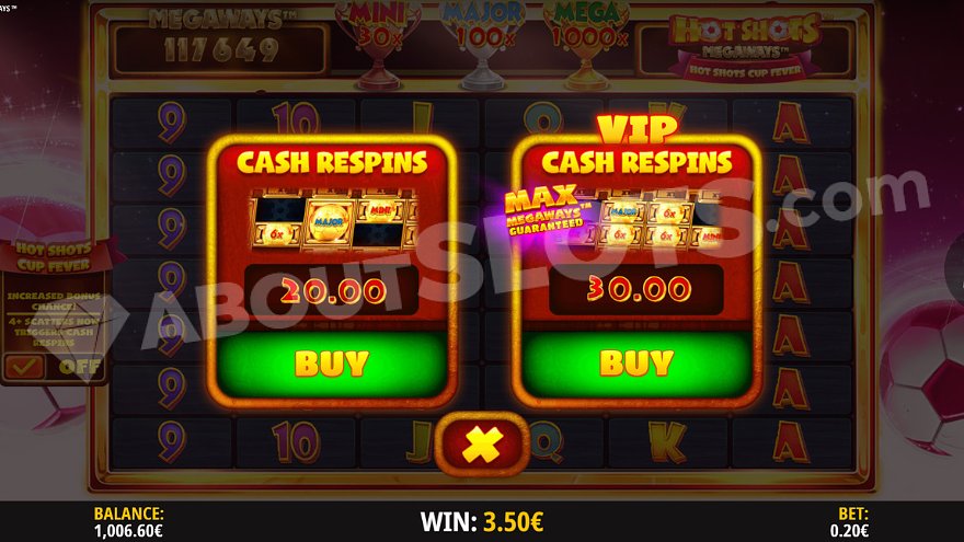 Hot Shots Megaways Bonus Buy Feature