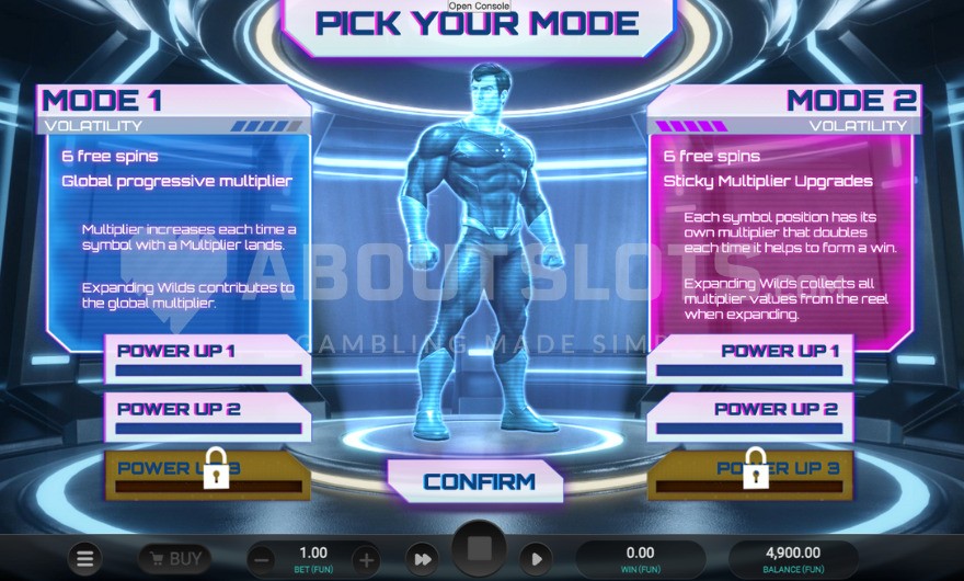 Mode selection screen with two options.