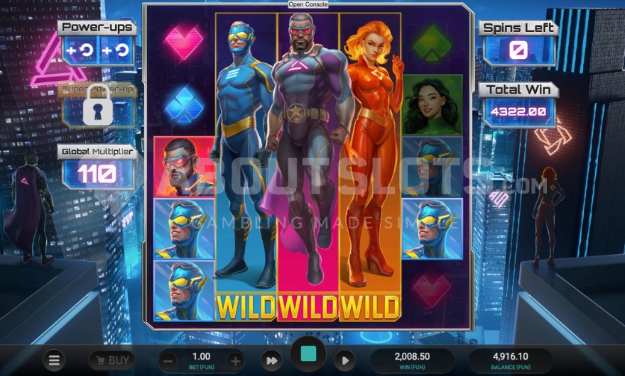 Three fully expanded wild symbols on the middle reels during the Immortal Silver bonus game.