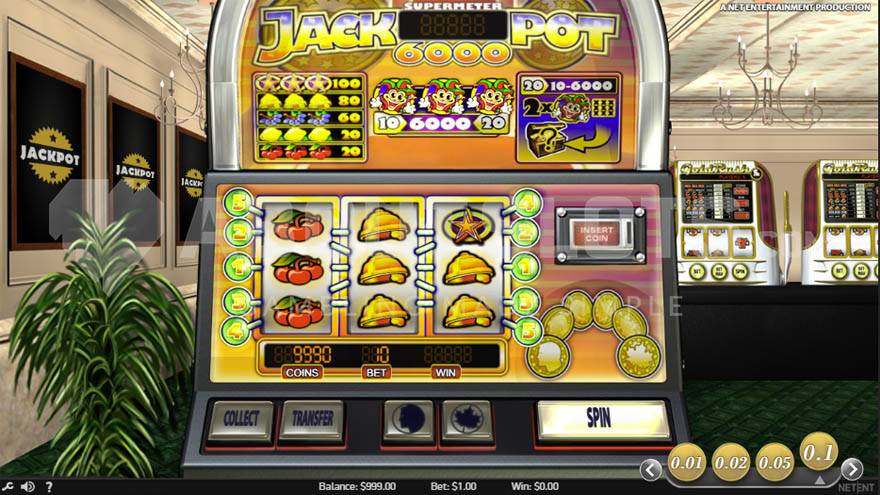 Basic game showing the main reels with symbols like cherries, bells, and stars.