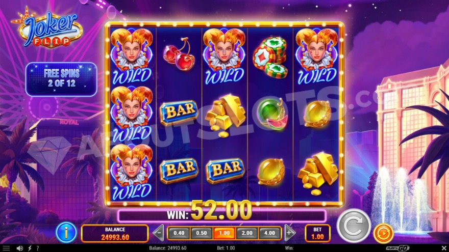Joker Flip Free Spins Bonus Game with five wild symbols on reels