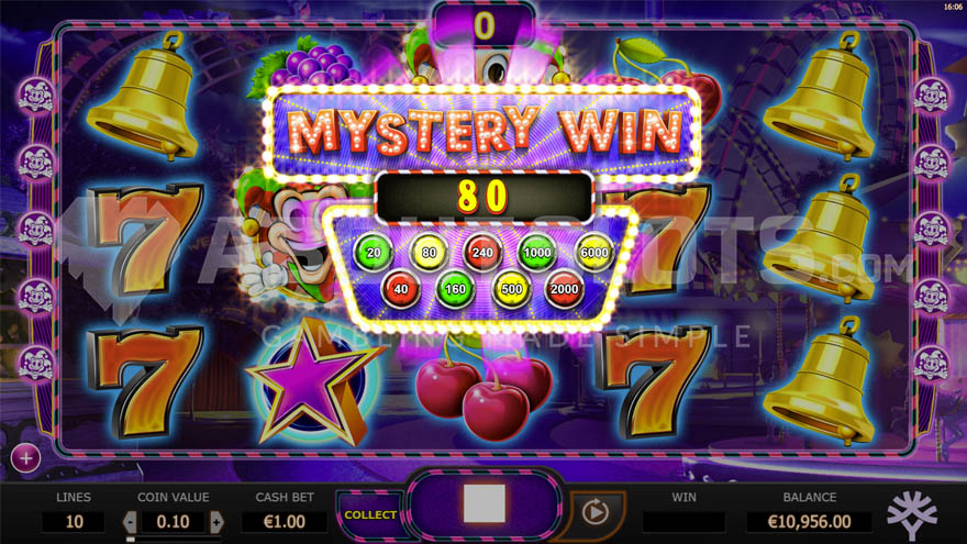 Mystery Win in the base game showing a prize of 80 coins.