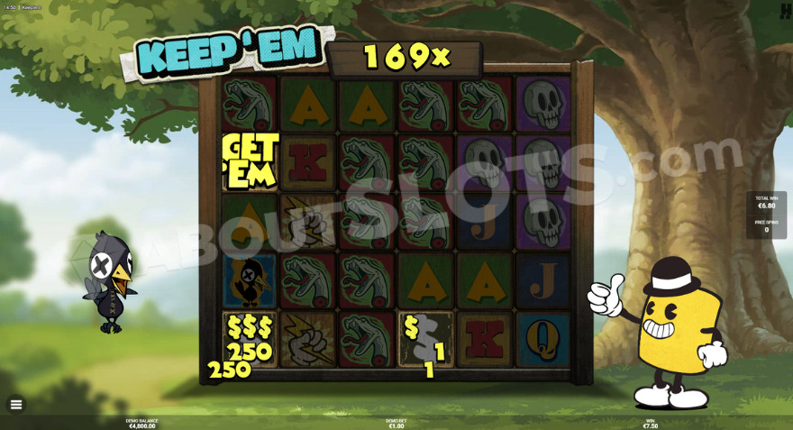 Bonus game feature with Bob Bird on the left of the reels.