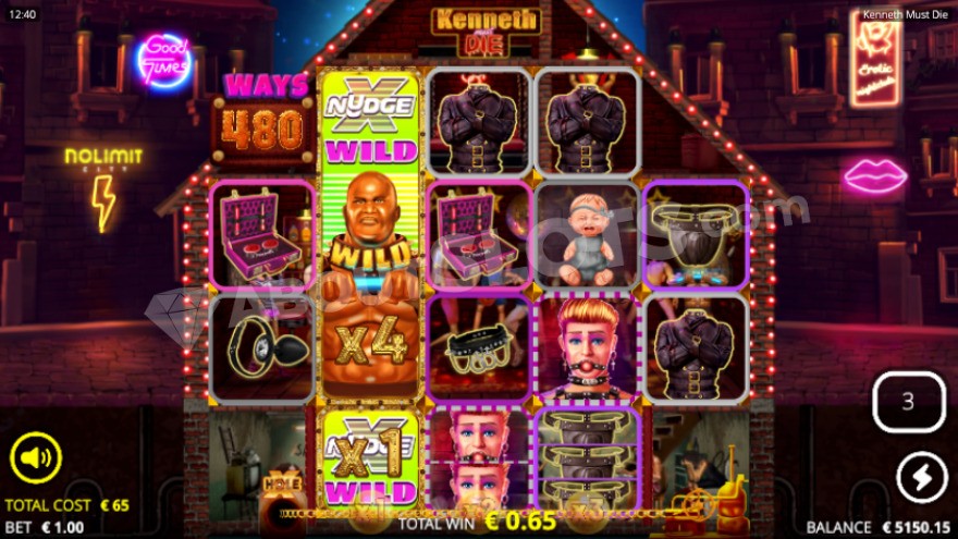 Beefy Spins bonus game with an xNudge Wild symbol on the second reel.