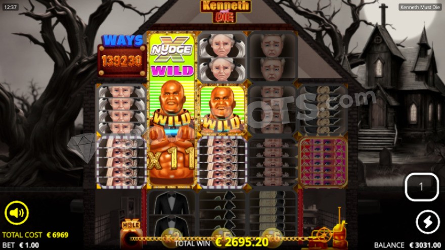 Beefy Spins bonus game with an xNudge Wild symbol on the second reel with an 11X multiplier.