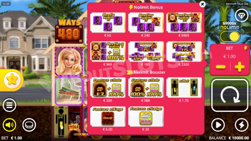 Feature Buy options presented with eleven choices available.